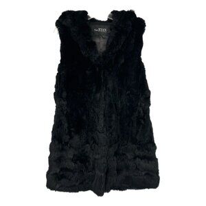 Black Hooded Rabbit Fur Vest | Women's Medium